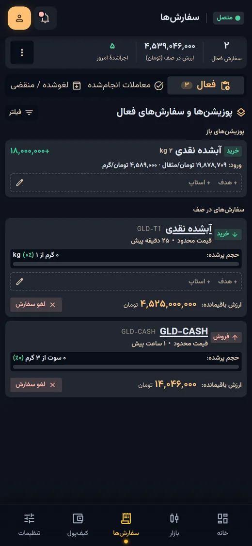 پوزیشنها و سفارشهایِ فعال